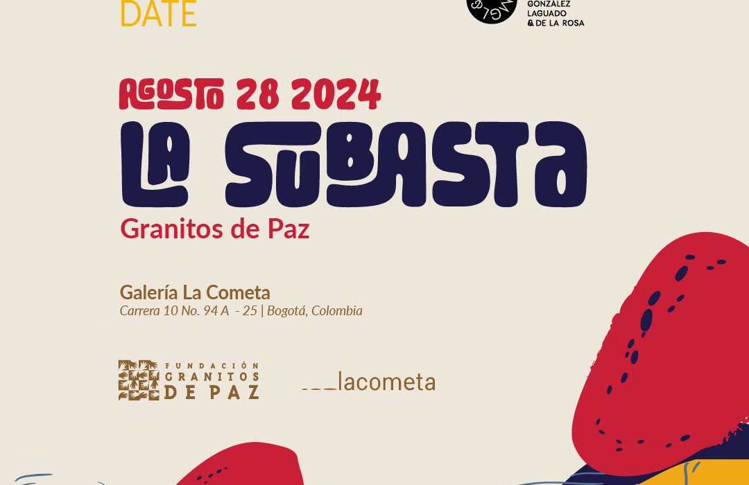 Subasta Fundación Granitos de Paz en Galería La Cometa Bogotá, el próximo 28 de agosto.