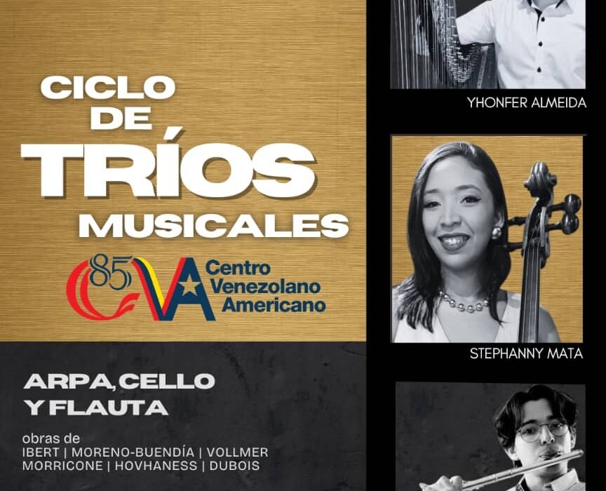 Yhonfer Almeida, Stephanny Mata y Caleb Correa ofrecen concierto de arpa, cello y flauta en el CVA Las Mercedes.
